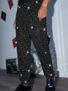 Manfinity VCAY Pantalones casuales sueltos con cintura elástica y bolsillos brillantes para hombre - Multicolor - Ver 4