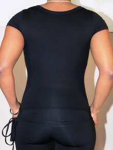 Steph T T-shirt basique slim femme à manches courtes col en U en plusieurs couleurs pour l'été, hauts courts femme - Multicolore - Voir 2