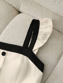 GlowEve Bộ jumpsuit kiểu Pháp phối màu đen trắng tương phản, có phần eo thắt lại, kiểu dáng thanh lịch, phù hợp cho các buổi đi chơi hàng ngày, hẹn hò, kỳ nghỉ, mùa xuân/hè. - Màu be - Xem 3