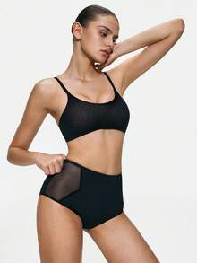 SHAPORA Women's High Waist Shaping Mesh Patchwork Casual Daily Seamless Briefs - Black - View 2