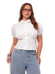 Solavibe Plus Size Women's Summer Elegant White Silky Petal Sleeve Top,Everyday Casual Pleated Body Fit Blouses,Work Office Shirts,Resort Vacation Wear Blouse - White - View 4