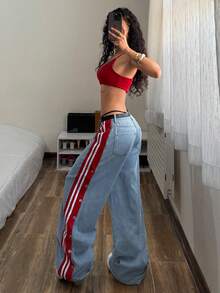 StreetHx Women's Casual Versatile Patchwork Denim Jeans With Sporty Style - Light Wash - View 8