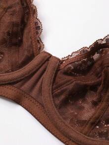 DAZY Sujetador inalámbrico y ajustable con encaje floral y parches para mujeres - Marrón - Ver 8