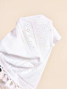 Coeurva 夏季海灘女式孔眼刺繡荷葉邊白色 T 卹 - 白色 - 查看 6