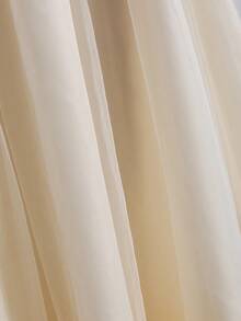 SHEIN 女童杏色网纱连衣裙，V领无袖优雅连衣裙，缎面面料，蝴蝶结腰带，春夏款 - 杏色 - 查看 5