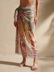 Swim Chiccia 女士雪纺裹身裙，半身大披肩休闲海滩度假风雪纺印花 - 彩色 - 查看 2
