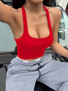 Dewbera 女士无缝瑜伽运动文胸无钢圈健身短款运动背心跑步内衣 - 紅色 - 查看 3