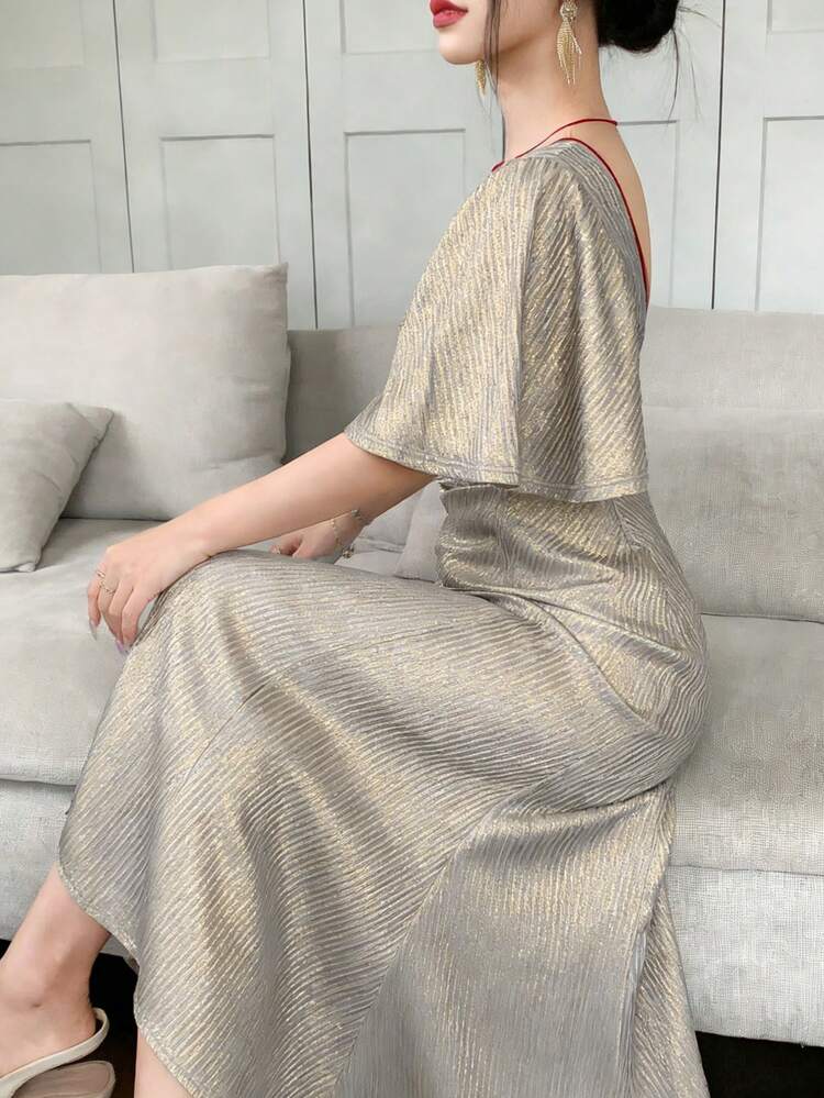 Women's Elegant Commuter Metallic Long Dress Maxi Dress Sundress