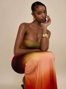 SHEIN BAE Gradient Print Strapless Maxi Bodycon Dress, Sexy Music Festival & Date Night Dress, Vacation Dress - Multicolor - View 6