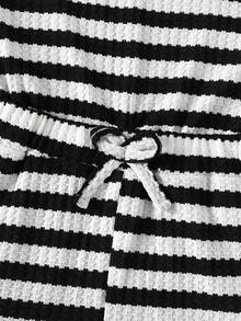 Girls' Summer New Striped Casual Jumpsuit - Black and White - View 7