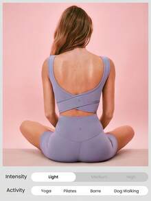 GLOWMODE FeatherFit™ U型背部镂空运动交叉背心，轻度支撑，适合低强度瑜伽日常穿着，秋冬季适用。 - 淡紫色 - 查看 5