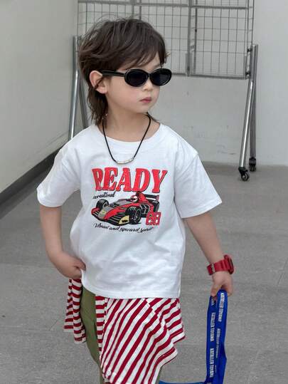 DAZY 男童休闲字母赛车印花圆领短袖T恤，夏季