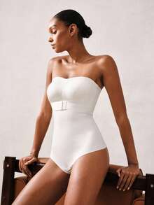 女士无缝一体式塑身吊带背心设计，前开襟，防滑，腰腹塑形，按扣裆部 - 白色 - 查看 11