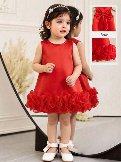 A Cute Little Princess Dress In Red, Comfortable And Fashionable, Elegant And Sweet, Suitable For Daily Wear And Festivals In Summer, And Also Perfect For Dressing Up During The In The Middle East.