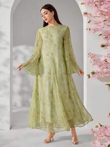 Elegant Romantic Floral Print Long Dress For Women, Everyday Wear - Multicolor - View 6