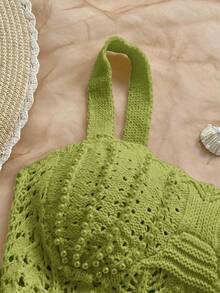 Soleia Women's Vacation Knit Textured Fabric Ocean Shell Mini Dress, Sexy Party Date Beach Holiday Summer Outfit, Suitable For Holiday Date, Afternoon Tea, Wedding Season, Beach Cruise Vacation, City Road Trip Vacation, Boho Vacation, Music Festival - Green - View 4