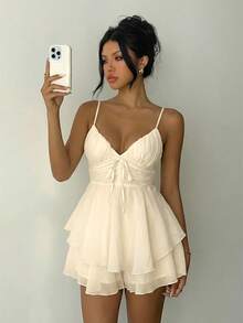 Aloruh Mono bohemio con atar en color albaricoque, cintura ceñida con línea A, para primavera/verano - Albaricoque - Ver 6