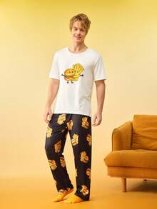 Notgurli 汉堡薯条印花短袖上衣和裤子男士睡衣套装 - 彩色 - 查看 4