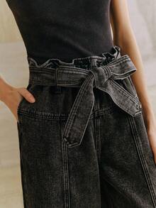 Anewsta Cargo Pants For Women, High Waist Slimming Loose Straight Leg Cropped Jeans, Casual Wide Leg Pants, Spring - Black - View 1