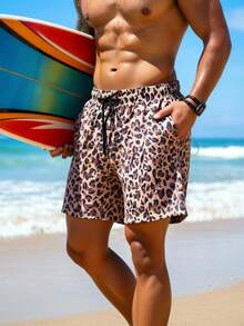 Manfinity VDAYZ Men's Leopard Print Casual Beach Shorts - Coffee Brown - View 6