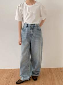 Dazy Kids Tween Girls' Pocketed Wide Leg Loose Casual Versatile Jeans - Blue - View 7