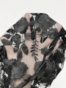 Glisette 蕾丝面料灯笼袖设计优雅荷叶边衬衫，春秋季时尚之选 - 黑色 - 查看 7