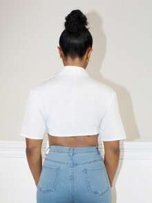 Steph T Blusa corta asimétrica, blusas de manga corta - Blanco - Ver 2