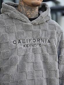 Devon Thys 1 件男士长袖提花羊毛连帽运动衫，休闲日常穿着，适合秋冬 - 淺灰色 - 查看 3