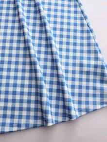 GlowEve 女士格子褶裥休闲度假日常中长连衣裙 - 藍色 - 查看 6