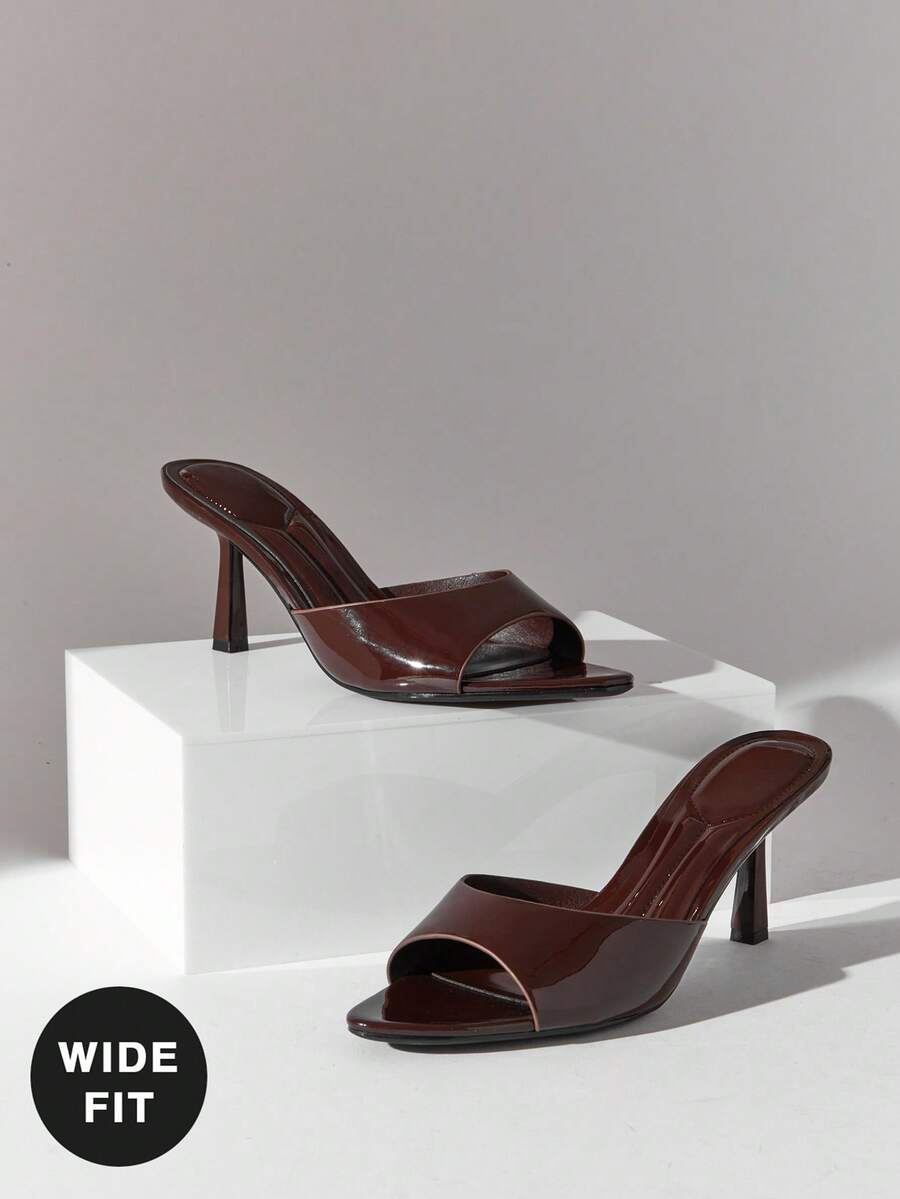 SHUZIA Giày sandal nữ dáng rộng, thoải mái, gợi cảm, mũi nhọn, chất liệu giả da bóng, gót nhọn. - Cà phê nâu - Xem 1