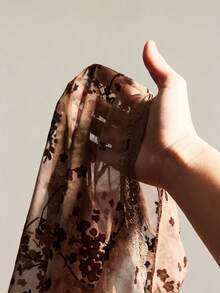 SHEIN ICON Asymmetrical Hem Flare Sleeve Retro Flocked Mesh Sheer Cardigan For Women - Brown - View 9