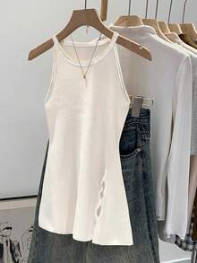 Resyla White Soft & Stretchy Casual Basic Camisole With Slit Hem Design, For Women - White - View 3
