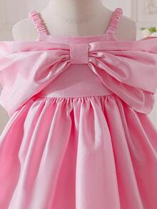 女宝宝优雅可爱粉色蝴蝶结吊带连衣裙，派对礼服 - 粉色 - 查看 5