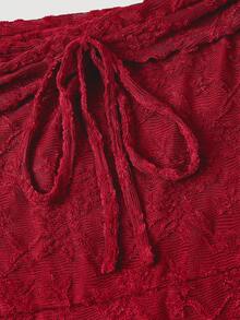 SHEIN MOD Off Shoulder Burgundy Textured Extra Long Mermaid Hem Dress - Red - View 4