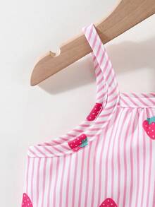 SHEIN 女婴休闲可爱彩色条纹印花梭织连衣裙，夏季韩版 - 粉色 - 查看 5