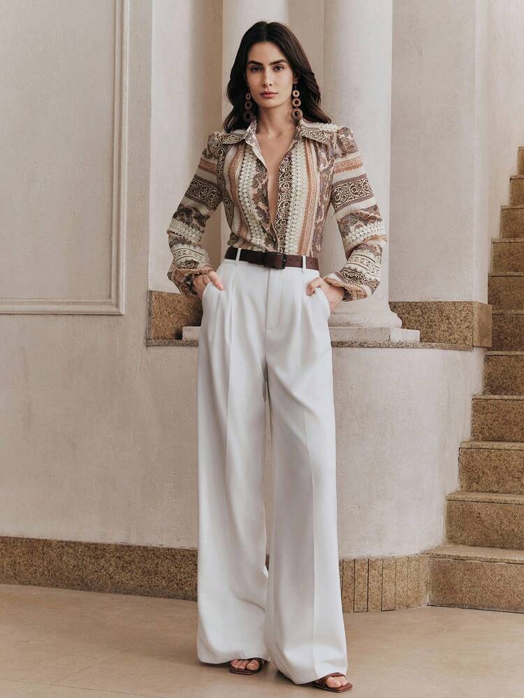 Women's Vintage Floral Print Patchwork Collar Lantern Sleeve Blouse, Suitable For Spring And Summer Western Blouse Boho Blouses Boho Shirts Women Western Wear Women Outfit Western Tops