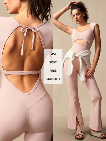 VARSIVA Mono de manga corta minimalista de unicolor para mujer, ropa deportiva casual