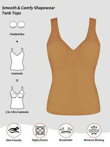 SHEIN Camisola moldeadora sin costuras para mujer, adelgazante de cintura y abdomen, chaleco de soporte simple que se puede usar como prenda exterior, 1 pieza - Camel - Ver 3