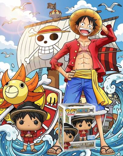  Funko Pop！动画《海贼王》蒙奇·D·路飞乙烯基人偶 #2052，盒装橱窗展示收藏品，可爱Q版桌面摆件，粉丝和收藏家礼物