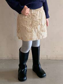 DAZY Young Girl Floral Jacquard Elastic Waist Fashionable Skirt - Apricot - View 3