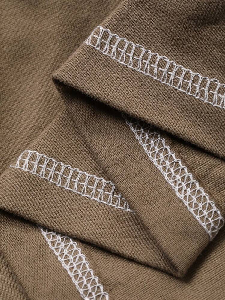 Brown Short Sleeve Letter Print T-Shirt Paired With Shorts, Men's Summer Set