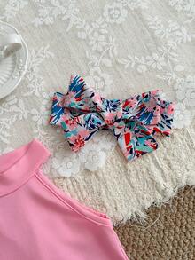 SHEIN Baby Girl Solid Color & Graphic Print Bow Decor Skirt Set - Pink - View 5