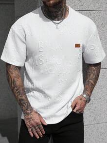 Manfinity CasualCool 男士休闲字母压纹细节圆领短袖T恤，夏季 - 白色 - 查看 4