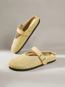 Solecia 女士鞋 春夏新款编织鞋面设计 圆头 海边度假自然休闲风 编织面料，皮革装饰 黄色女士凉鞋 海边度假、夏季旅行、旅行服饰 - 黃色 - 查看 6
