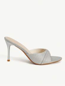 CUCCOO CHICEST 女士鞋履春夏新款闪亮水钻尖头细高跟鞋9厘米女士高跟凉鞋优雅气质银色亮面约会派对 - 銀色 - 查看 3