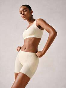 女士无缝加垫塑身内裤，丰臀、紧致腹部，薄丝滑冰纤维，带泪珠泡沫垫 - 杏色 - 查看 11