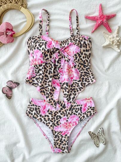 Áo tankini 3D họa tiết da báo dành cho bé gái tuổi teen, thích hợp cho các dịp thường ngày, nghỉ mát, đi biển và các sự kiện khác.