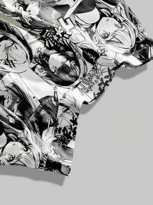 ROMWE Anime Women's Casual Cartoon Character Print Versatile Daily Wear Mini Skirt - Black - View 3