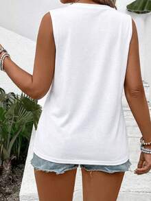 EMERY ROSE Plus Size Women's Lace Trim Patchwork Camisole, Spring/Summer New Arrival - White - View 2