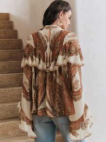 Anewsta 优雅复古飘逸花卉印花女式长袖宽松荷叶领衬衫，嘉年华风格，适合春夏季节和度假穿着。 - 彩色 - 查看 7